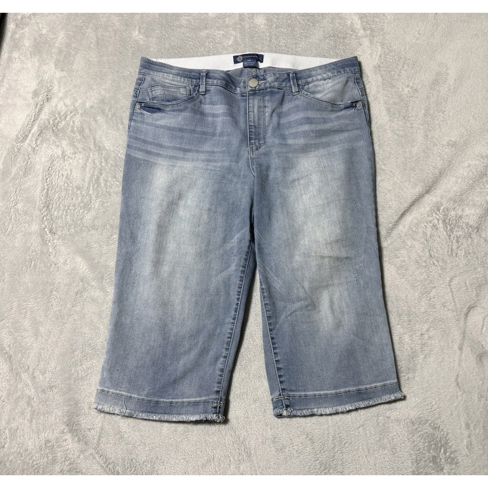 Democracy Womens 16 Blue Fray Hem Skimmer Capri Jeans Denim Shorts 36x17